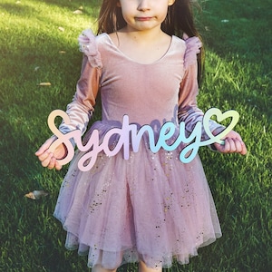 Rainbow wooden name sign with a heart - Personalized room decor, Name signs for nursery, Girl home decor, Granddaughter gift, Door name sign