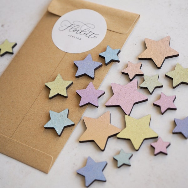 Wooden Stars with Glitter Effect - Wooden Wall Stars, Rainbow decor for girl bedroom, Hanging stars, Custom name sign decor