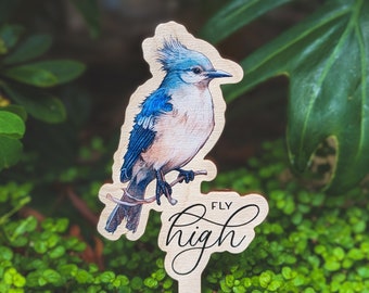 Fly High! Original surprise idea - Bird Plant Tag with a Greeting Text - Plant Marker, Flower Stick, Garden stakes, Garden label