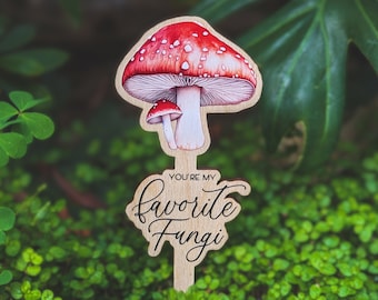 Unique gift idea - Mushroom Tag with a Greeting Text - Plant Marker, Flower Stick, Garden stakes, Garden label