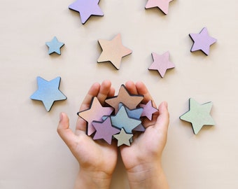 Wooden Stars with Glitter Effect - Wooden Wall Stars, Rainbow decor for girl bedroom, Hanging stars, Custom name sign decor