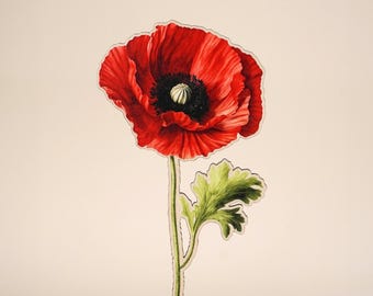 Wooden Flower - Red Poppy - Unique gift, Birth month flower, Personalized gift for her, Custom names bouquet, Birthday gift