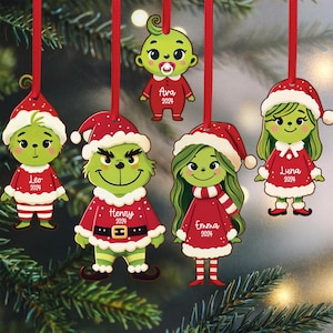 Grinch Family Ornament Personalized  - Wooden ornament, Grinch Christmas ornament with Custom Name, Christmas Tree, Grinch Girl, Grinch Boy