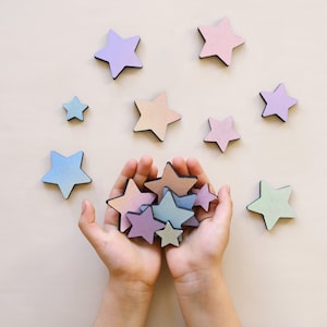 Wooden Stars with Glitter Effect - Wooden Wall Stars, Rainbow decor for girl bedroom, Hanging stars, Custom name sign decor