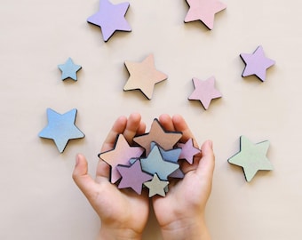 Wooden Stars with Glitter Effect - Wooden Wall Stars, Rainbow decor for girl bedroom, Hanging stars, Custom name sign decor