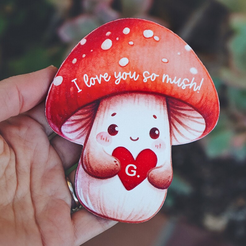 I love you so mush Adorable love ornament for Valentine's day, Personalized wooden Card, Valentine's gift, Unique gift, Mushroom ornament image 5