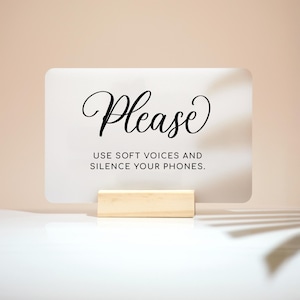 No Phones sign - 6&quot;x4&quot; Elegant sign, Please Use Soft Voices, Silence Phones, Office sign, Quiet Zone, Airbnb sign, Office decor