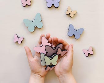 Wooden Butterflies with Glitter Effect - Wooden Wall Stars, Rainbow bedroom decor, Hanging butterflies, Custom name sign decor