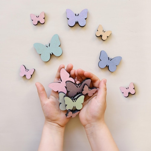 Wooden Butterflies with Glitter Effect - Wooden Wall Stars, Rainbow bedroom decor, Hanging butterflies, Custom name sign decor
