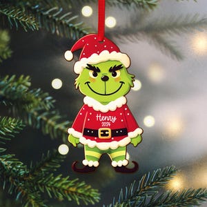 Grinch Ornament Personalized  -  Grinch Christmas ornament with Custom Name, Christmas Tree Decor Grinch, Wooden ornament, 2025 New Year
