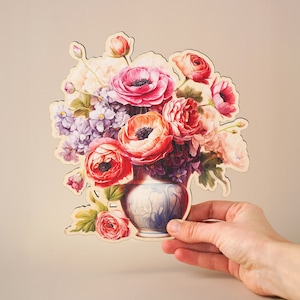 Mother&#39;s day Wooden card with Flowers, Personalized Card For Mom, Wooden Keepsake, Gift For Grandma, Poppies, Tulips, Lilies, Roses, Violets