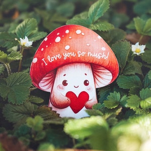 I love you so mush Adorable love ornament for Valentine's day, Personalized wooden Card, Valentine's gift, Unique gift, Mushroom ornament image 2