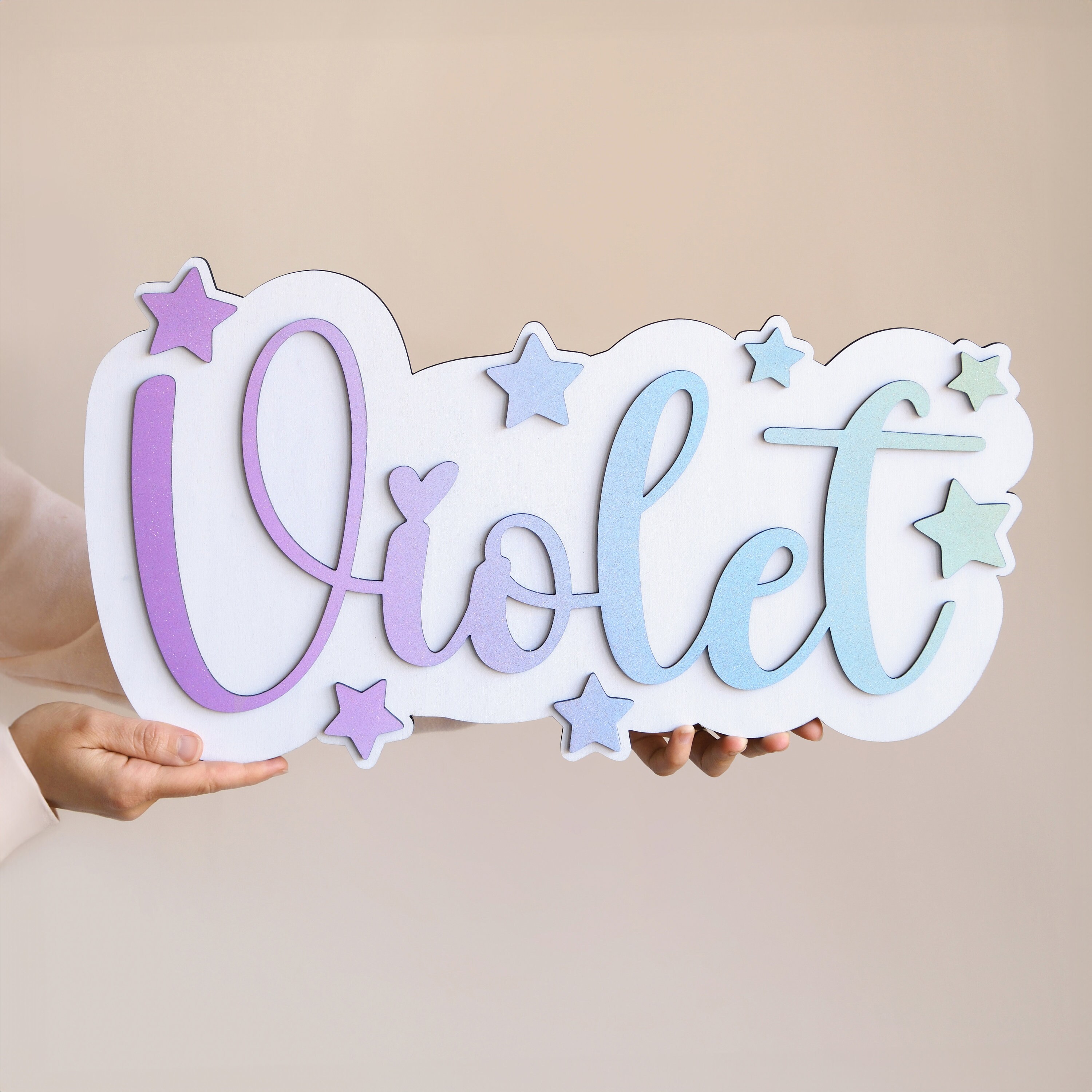 3D Wooden sign with custom name on white backing - Rainbow personalized name sign, Girl Name Sign, Niece's birthday gift, Granddaughter gift