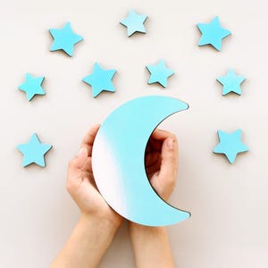 Glow in Dark Wooden Moon - Wooden Wall Moon decor, Celestial Decor for girl bedroom, Hanging moon, toddler room wall decor, Custom name sign