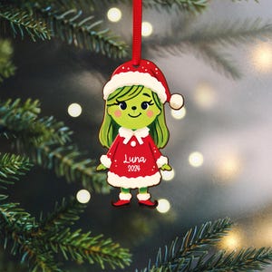 Grinch Girl Ornament Personalized -Grinch Family, Grinch daughter, Christmas ornament with Custom Name, Wooden Tree ornament, New Year 2025