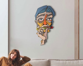 Abstract Face Wooden Wall Art | Modern Home Decor Gift