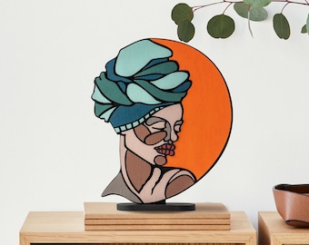 Abstract Face Wooden Standing Art | Colorful Modern Decor