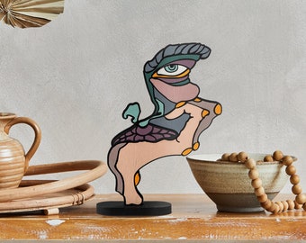 Handmade Wooden Abstract Face Sculpture | Colorful Pop Art Decor