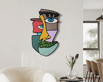Decorative wooden wall art | Abstract face | Handmade 3D mask for contemporary home and office design | Modern gift idea to inspire