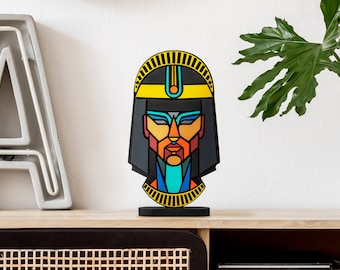 Handmade Wooden Cleopatra Sculpture | Abstract Colorful Art Decor