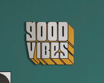 Handmade Wooden 'Good Vibes' Hanging Art, Colorful Home Decor
