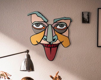 Abstract Face Wood Wall Art | Handmade 3D Mask