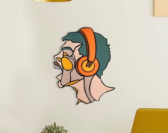 Abstract Face Wooden Wall Art | Modern Pop Art Decor