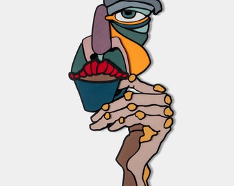 3D Wooden Abstract Face Wall Art | Modern Home Decor