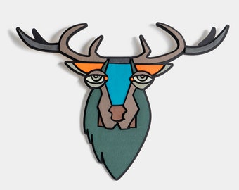 Abstract Deer Head Wall Art | Modern Wooden Sculpture