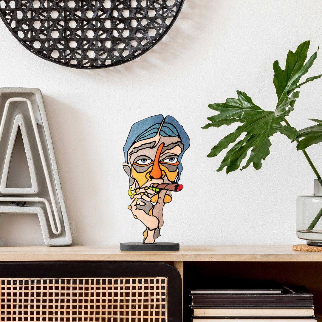 Wooden Desk Sculpture for Home and Office Decoration, Modern, Contemporary, Colorful, Handmade