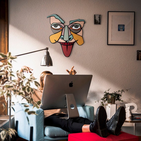 Abstract Face Wood Wall Art | Handmade 3D Mask