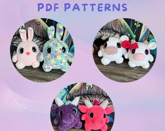 Chubby Buddies Combo Pack / PDF Pattern / crochet, amigurumi, beginner, animal, cow, dragon, bunny