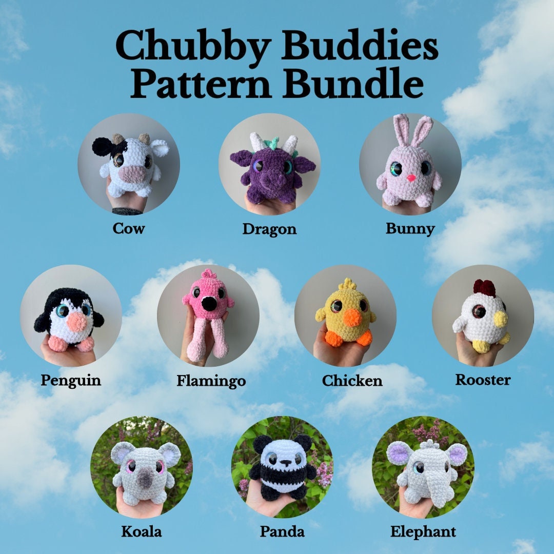 Chubby Buddies Pattern Bundle / PDF Pattern / crochet, amigurumi, beginner, animals, birds, dragon