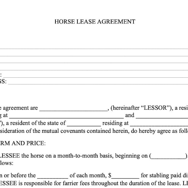 Horse Lease Agreement - On-Farm Lease