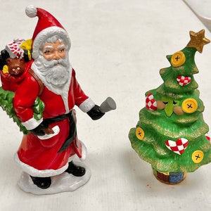 Santa With Sack & Bell, Smiling Sewing Tree Quilt Trunk-Alberta Ceramic