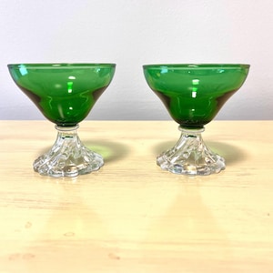 Vintage Emerald Green Anchor Hocking Burple Sherbet Set of 2