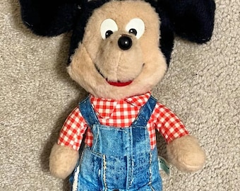 Vintage Walt Disney 12” Mickey Mouse Farmer 1976 Overalls Plush Knickerbocker