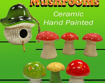 Mushrooms, Ceramic Hand painted, Salt/Pepper Shakers