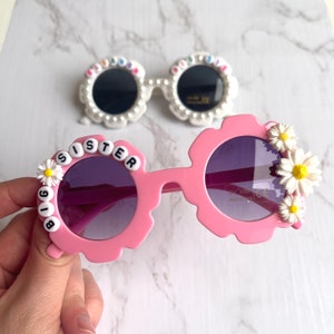 Personalized Daisy Sunglasses: Big Sister Gift, Custom Name Toddler Sunnies