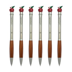 Set di penne a sfera Apple, clip tridimensionale, realizzate a mano in ottone massiccio, finitura nichel satinato con statuetta Apple, confezione in tubo.