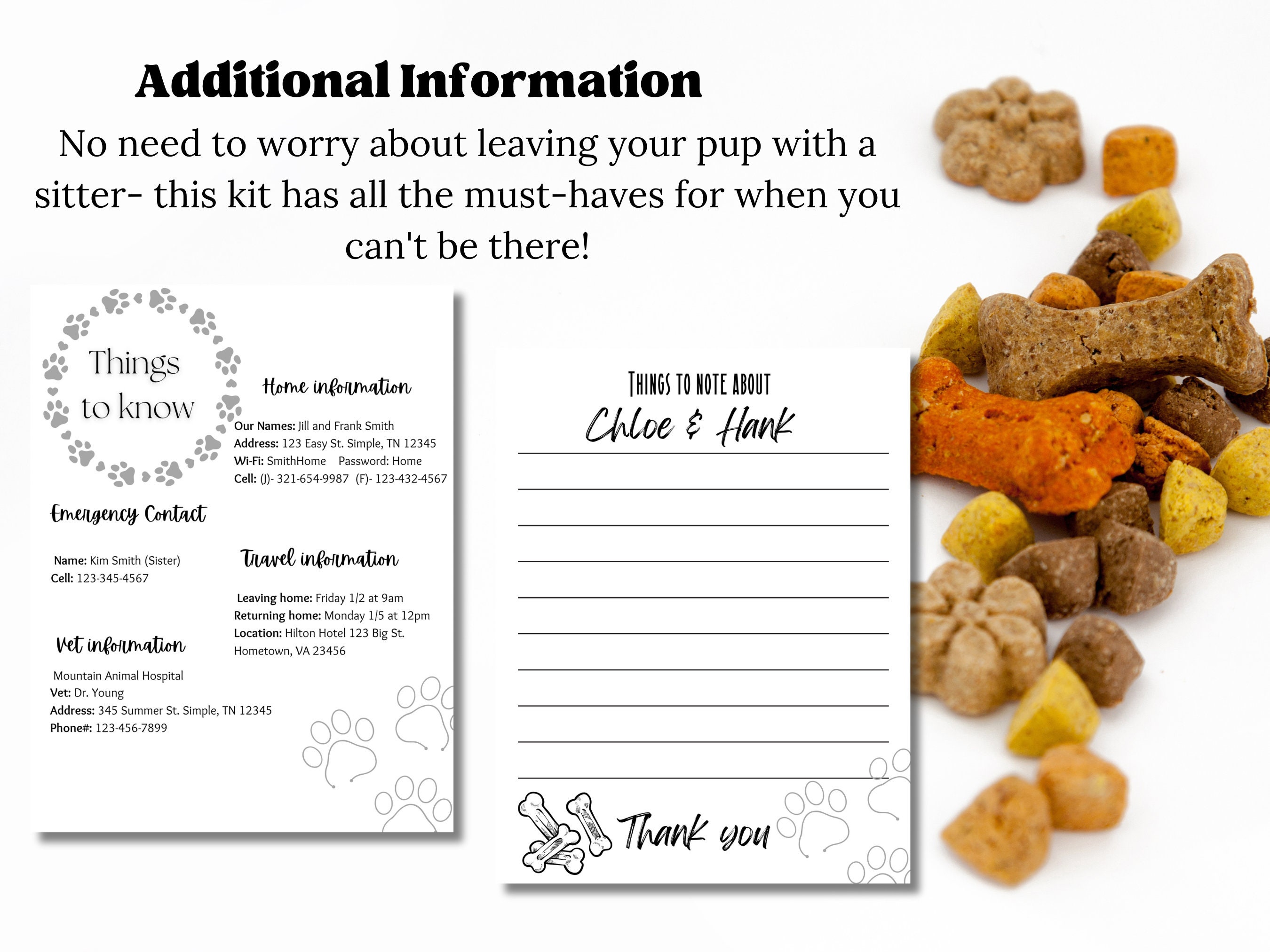 Dog Sitting Instruction Template | Pet Sitter Notes | Printable Digital ...