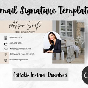 Email Signature Template With Logo and Photo | Realtor Logo | Editable ...