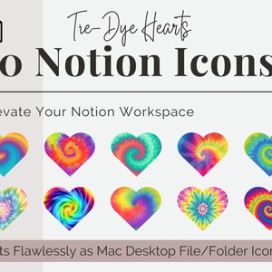 10 Notion Icons | Tye-Dye Hearts Notion Planner Icons | Folder Icons for Mac | Desktop Icons