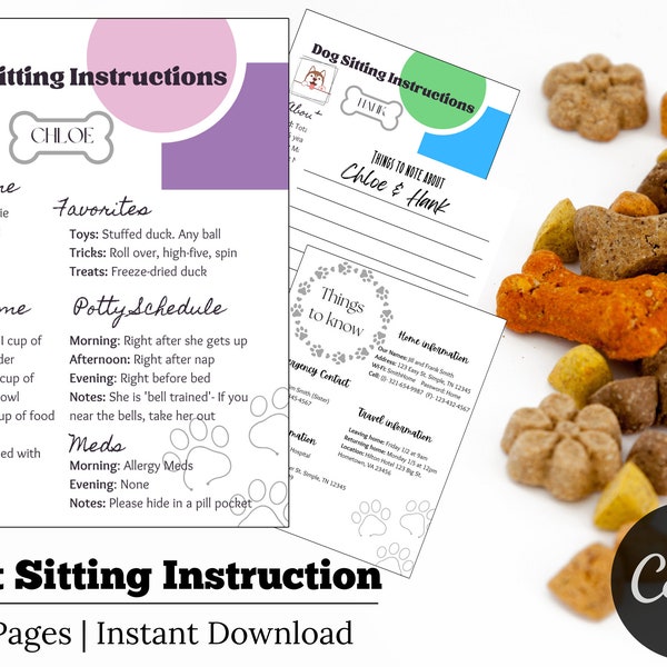 Dog Sitting Instruction Template | Pet Sitter Notes | Printable Digital Download