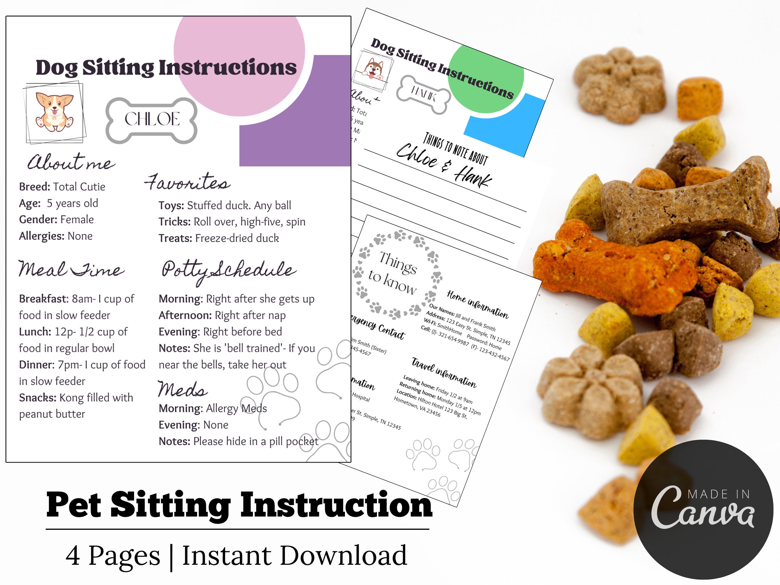Dog Sitting Instruction Template | Pet Sitter Notes | Printable Digital Download