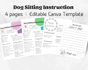 Dog Sitting Instruction Template - Printable Digital Download