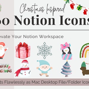 60 Notion Icons | Christmas Inspired Notion Planner Icons | Folder Icons for Mac | Desktop Icons