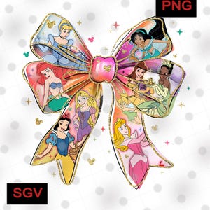 Disney Princess Bow PNG – Cute Fairytale Collage Clipart – Magic Rainbow Ribbon Design