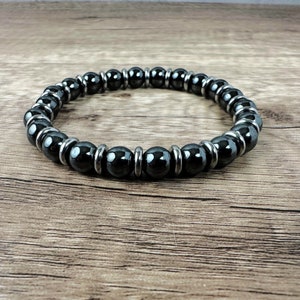 Hematite Bracelet with Silver Accents: 8mm Healing Crystal Beads