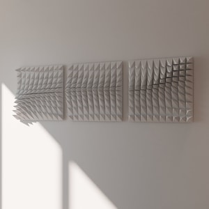 3D Printed Wall Art - Set of Three White Wall Sculpture - Parametric Spike Design - 3 Piece Printed Art